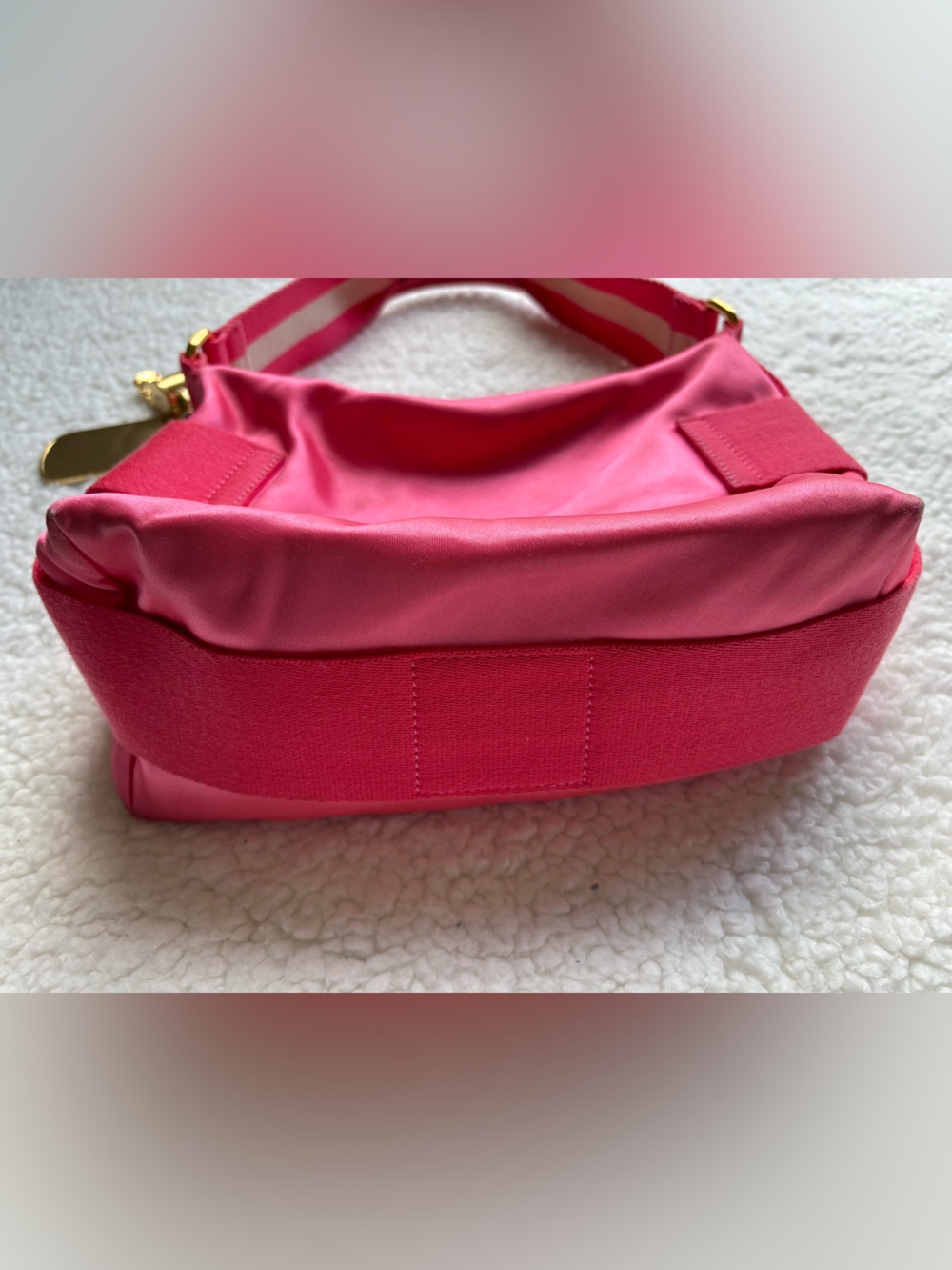 Juicy Couture Vintage Y2K Hot Pink Satin Shoulder Bag Whistle and Plate Charms - Picture 6 of 11